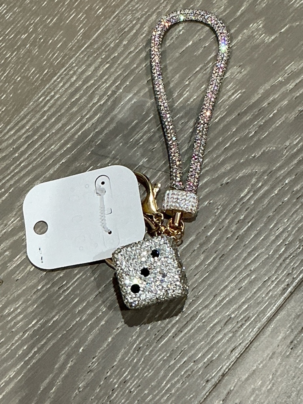 Crystal Pavé Dice Keychain Wristlet - Silver - Picture 3 of 6